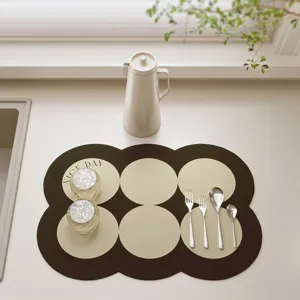 Cream style kitchen drying mat, absorbent diatomaceous earth soft mat for countertop use.