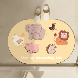 Cute cartoon animal anti-slip bathroom floor mat absorbent soft diatom mud door mat