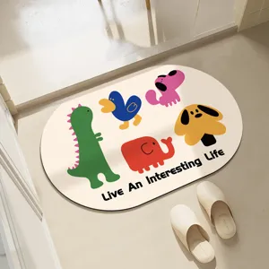 Cute Cartoon Animal Absorbent Floor Mat Soft Diatomaceous Mud Bathroom Non-Slip Door Mat Oval Home Decor Foot Mat
