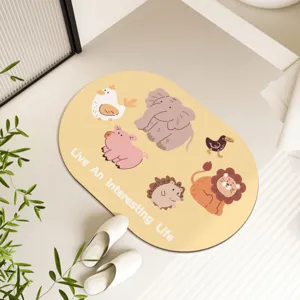 Cute cartoon animal bathroom anti-slip mat soft absorbent floor mat for home use