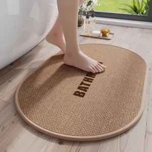 Minimalist Linen Bathroom Floor Mat Water Absorbent Quick Drying Non Slip Door Mat Simple Letter Printed Rug For Home