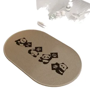 Oval absorbent non-slip floor mat with cute panda pattern kitchen bathroom door mat