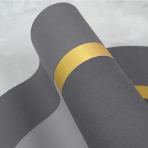 Grey diatomaceous earth bathroom floor mat with yellow stripe, absorbent anti-slip mat.
