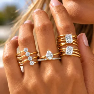 Luxury Stainless Steel Stackable Rhinestone Rings For Women Geometric Multi Layer Open Finger Ring Fashion Jewelry Accessory