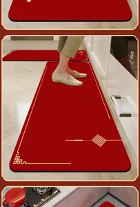 Red Chinese style kitchen floor mat anti-slip absorbent runner rug home decoration
