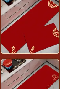 New Chinese style kitchen mat set, red absorbent non-slip floor carpet for home use.