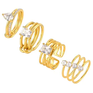Gold multi-band stackable ring set with sparkling cubic zirconia stones for women elegant