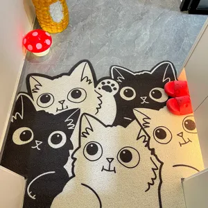 Cartoon Cute Cat Silk Loop Door Mat Non Slip PVC Floor Mat Welcome Entrance Mat For Home Hallway