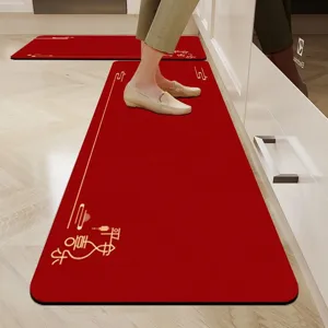 New Chinese style kitchen floor mat anti-slip wear resistant absorbent red rug decor