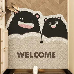 Cartoon cute doormat for home entrance, durable silk loop floor mat with welcome text.