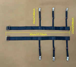 Detalle de tirantes elásticos ajustables para camisa con tres clips, accesorio hombre.