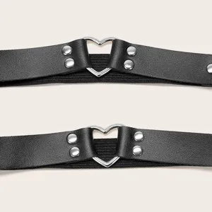 Punk Y2K style black leather heart ring leg garter harness for women daily wear main