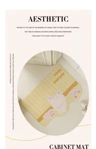 Cute cartoon bear cabinet mat, soft loop pile floor mat for hallway entry and home decor.