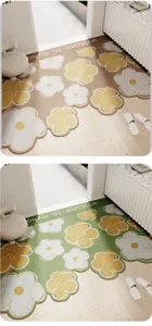 Detailed view of modern Nordic floral entrance door mat with anti-slip loop pile surface.