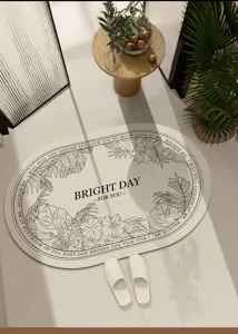 Tapis de sol ovale absorbant en terre de diatomée avec imprimé botanique rétro chic.