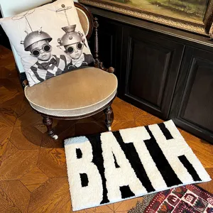 Nordic style black and white tufted bath mat absorbent fluffy floor rug for bathroom bedroom