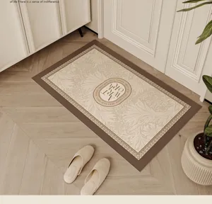 Vintage PVC leather floor mat detail, waterproof anti-slip entryway rug for home decor.