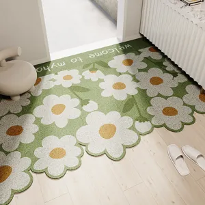 Ins Style Floral PVC Loop Wire Door Mat Non-Slip Welcome Floor Mat For Entrance Hallway Home Decor