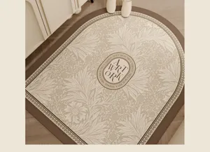 Retro luxury PVC leather door mat vintage botanical pattern waterproof non slip floor mat