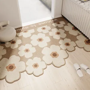 Floral entrance floor mat with anti-slip design, perfect for home hallway and room decor.