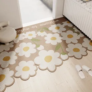 Daisy pattern entrance door mat, non-slip floor rug for indoor home entryway decor.