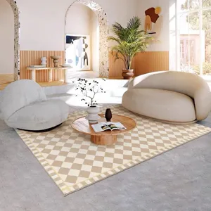American retro checkered imitation cashmere rug, non-slip wear-resistant living room floor carpet.