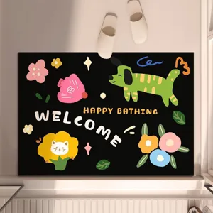 Cute cartoon diatomaceous earth bath mat non slip absorbent floor mat for home bathroom use