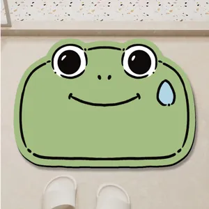 Cute cartoon frog shape diatomaceous earth bath mat, non-slip absorbent floor rug for indoor.