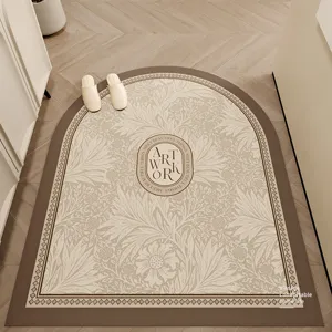 Vintage PVC leather door mat semicircular hallway rug botanical waterproof non-slip