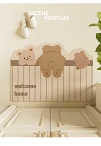 Cute cartoon bear doormat for entryway, durable PVC silk loop floor mat, scraper dirt mat.