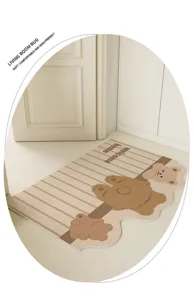Cute cartoon bear door mat for entryway, soft comfortable nonslip floor rug for living room