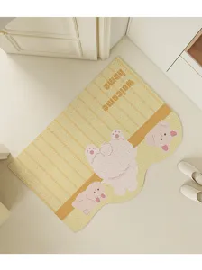 Cute cartoon animal entrance doormat detail with welcome home print and anti-slip texture.