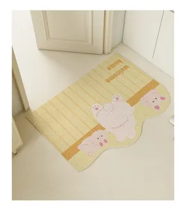 Cute cartoon animal entrance floor mat, durable scraping scraper PVC silk loop door mat detail.