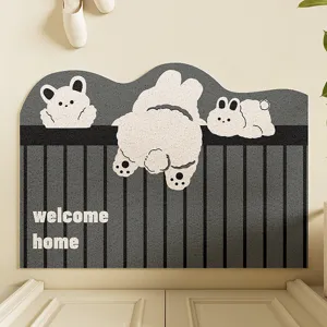 Cute cartoon animal entrance floor mat, durable anti-slip silk loop doormat for home.