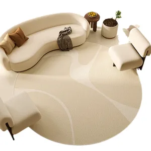 Vintage French round rug for living room bedroom cream loop pile carpet modern decor