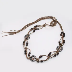 Bohemian handmade woven belt with wooden beads, perfect for summer vacation casual wear.