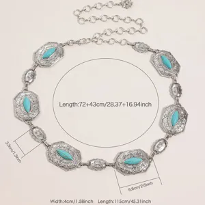 Chaîne de taille en métal turquoise sculpté bohème vintage argent ceinture bijoux