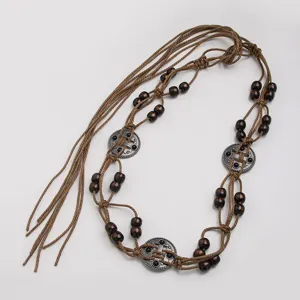 Bohemian Woven Cotton Linen Belt Ethnic Handmade Wooden Beads Casual Vacation Waist Rope With Metal Ring