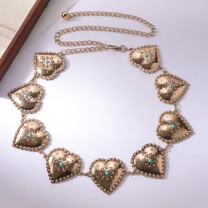 Catena da vita in metallo da donna con ciondoli a cuore in turchese stile boho