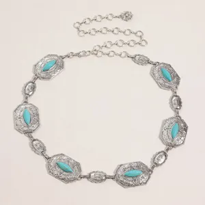 Chaine de taille en metal turquoise boheme pour femme ceinture argente gravee bijoux mode