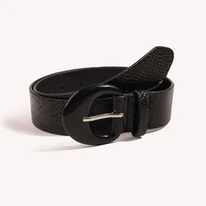 Womens Black PU Leather Wide Belt Crocodile Pattern Rhinestone Fashion Waist Belt Casual Dress Accessory For Ladies