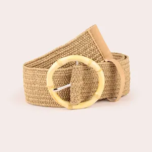 Women Woven Raffia Belt Bohemian Style Resin Bamboo Buckle Casual Waist Belt For Ladies Dress Fashion Accessories