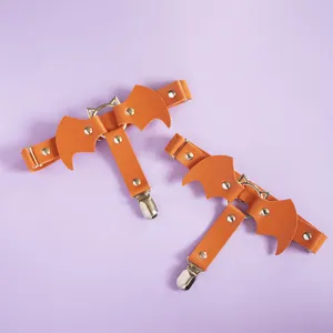 Jarretelle style punk sombre en cuir PU orange avec ailes de chauve-souris réglable.