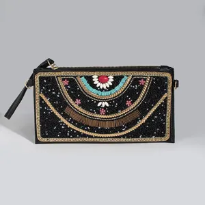Bohemian beaded PU leather clutch bag ethnic style crossbody shoulder bag for women travel