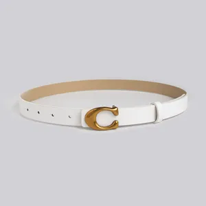 Elégante ceinture femme en cuir PU blanc avec boucle C dorée vintage accessoire mode quotidien
