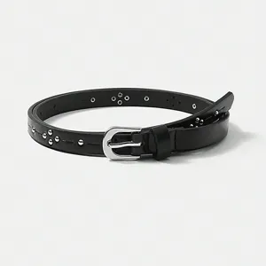 Women Casual Faux Leather Belt Thin Waistband With Metal Rivets And Hollow Out Design For Daily Outfit Accessories