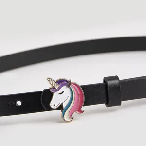 Jolie ceinture en cuir noir pour fille avec boucle en métal licorne accessoire de mode pour enfants