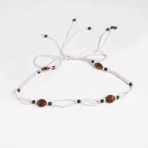 Bohemian Braided Waist Belt Ethnic Cotton Linen Rope Belt with Wooden Beads Casual Vacation Dress Waist Chain for Women