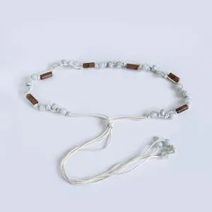 Bohemian braided waist belt with wooden beads, ethnic style handmade rope belt for women.