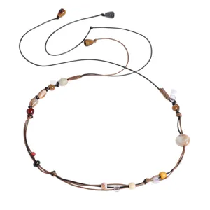 Chaine de taille en perles style boheme retro, ceinture en corde de pierre pour robe.